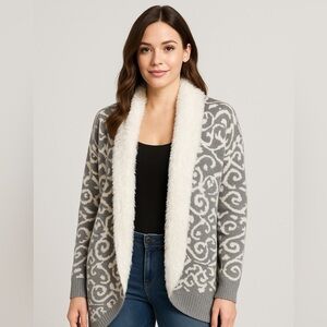 Love At First Find Cardigan XL Faux Fur Trim Gray White